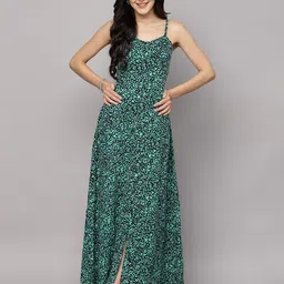 aayu Women Maxi Green, Black Full Length Dress image 1