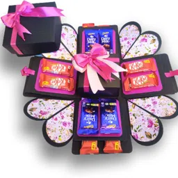 us ideal craft Chocolate Explosion Birthday Gift(12 CHOCOLATE EACH 10 RS & PINK HEART BOX) Box Greeting Card image 2