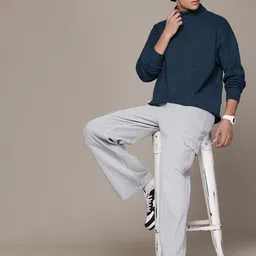 roadster Men Solid Turtle Neck Blue Sweater image 5