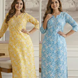 blosom Women Printed Cotton Blend Straight Kurta image 3