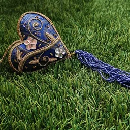 art horizons Royal Blue Embroidered Heart Christmas Ornament with Tassel Hanging Ornaments Pack of 1 image 2