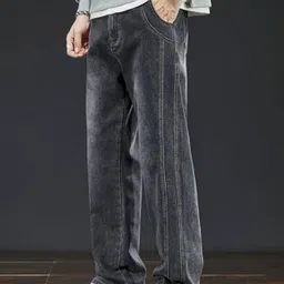 fude pride Men Loose Fit Mid Rise Grey Jeans image 4