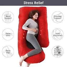 mg crafts Polyester Fibre Pregnancy Pillow Pack of 1 Stripes, Solid J-Shaped Pregnancy Pillow | Maternity Body Pillow with Velvet Cover image 2