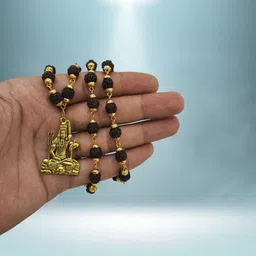 Most Demanded Shiv Symbol Dotted Locket Pendant With Mala Gold-plated Beads Brass, Wood Pendant-image-17