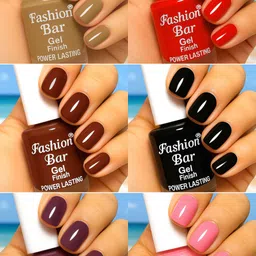 fashion bar Gel Finish Power Lasting six nail polish shades collection Set No.A63 Multicolor-picture-21