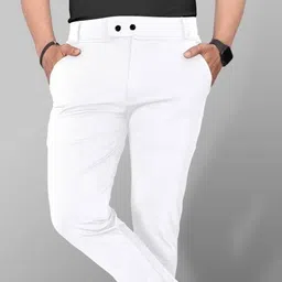 metronaut Slim Fit Men White Lycra Blend Trousers image 3