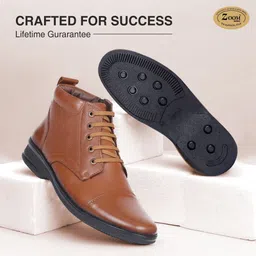 zoom shoes Genuine Leather Boots for Men AD1165 | Zipper Boots| Memory Cushion| High Ankle Boots For Men image 4