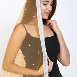 trendz hack Net Embellished Yellow Women Dupatta image 3