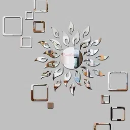 art vally Sun & 12 Square silver Design 3D Acrylic Mirror Wall Sticker image 1
