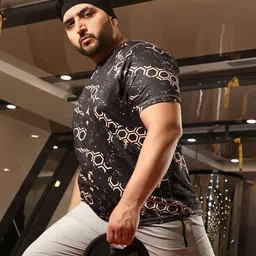 instafab plus Men Printed Crew Neck Polyester Black T-Shirt-picture-12