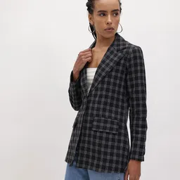 cottinfab Women Checkered Single Breasted Formal Blazer image 4