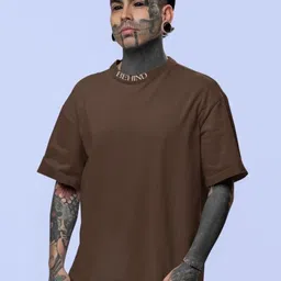 dos hermanos Men Printed Round Neck Cotton Blend Brown T-Shirt image 4