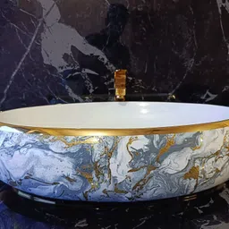 lofina ceramic Premium Designer Ceramic Wash Basin(61x43x14)cm counter golden table top basin 3901 WASH BASIN Table Top Basin image 4