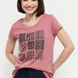 max Women Printed Round Neck Pure Cotton Pink T-Shirt-picture-15