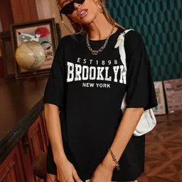 hell bound Women Printed Round Neck Pure Cotton Black T-Shirt-picture-22