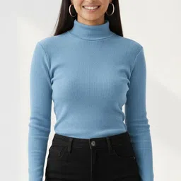 sr collections ts Casual Regular Sleeves Self Design Women Light Blue Top-picture-33