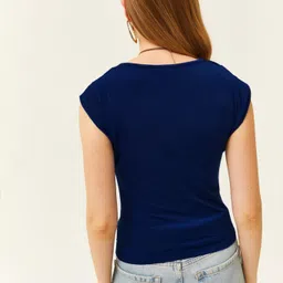 sightbomb Party Sleeveless Solid Women Dark Blue Top image 2