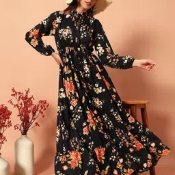 zwerlon Women A-line Multicolor Maxi/Full Length Dress image 5