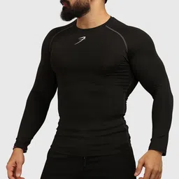 fuaark Men Compression Full Sleeve Gym Men Solid Round Neck Polyester Black T-Shirt-picture-13