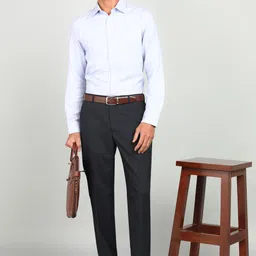 park avenue Men Regular Fit Dark Blue Polyester Trousers image 2