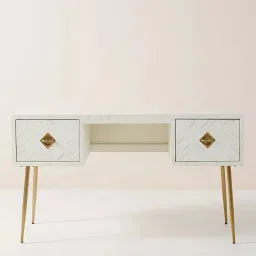 casagold Geometric Bone Inlay Study Table In White Finish image 3