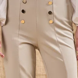 sassafras Women Regular Fit Beige Viscose Rayon Trousers image 4