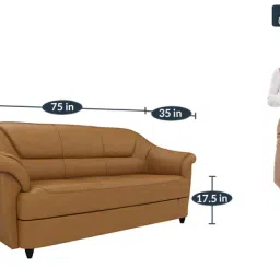 durian Berry compact Leatherette 3 Seater Sofa in Camel Brown Colour image 3