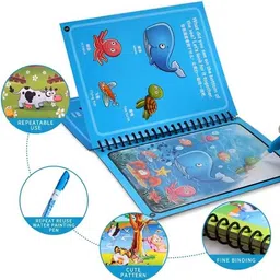 uhsnaj Pack of 4 Reusable Magic Kids Water Pen Book Doodle Painting Board RANDOM DESIGN image 4