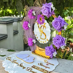 creative horizon Acrylic Engagement Wedding Ring Platter With Name Decorative Tray Wood Decorative Platter image 2