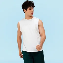 dinsha Gym Vest White Men's Solid Sleeveless Gym Vest Tank Top | Men Vest image 3