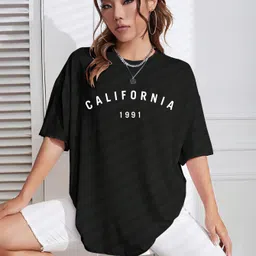being wanted Women Printed Round Neck Pure Cotton Black T-Shirt-picture-27