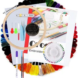 qroof Embroidery Materials Starter Kit,50 Colour Threads,3 Pcs Bamboo Hoops,2 Pcs Aida Cloth and Cross Stitch Hand Embroidery Beginner Supplies Tool-picture-14