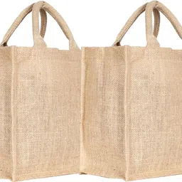 kuber industries Jute 2 Pieces Lunch Carry Bag (Brown)-CTKTC13329 Pack of 2 Grocery Bags-picture-15