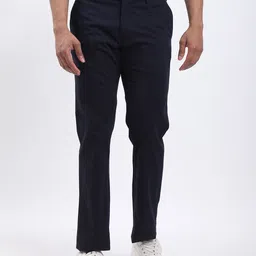 indian terrain Men Slim Fit Dark Blue Cotton Blend Trousers-picture-11