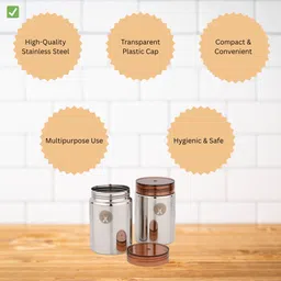 ammantran Stainless Steel Tea Coffee & Sugar Container - 640 ml image 3