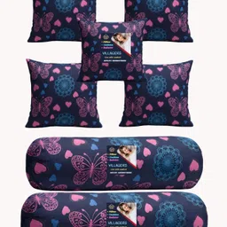 villagers Microfibre Bolster Pack of 7 Geometric 5 Cushion & 2 Bolster Set - Butterfly Print-picture-36
