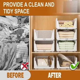 seldos Wardrobe Storage Box,Foldable Clothes Shelf Basket Storage Box PVC Collapsible Wardrobe image 3