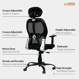 seventh heaven High Back Ergonomic Office Chair with Dynamic Lumbar Fabric Office Adjustable Arm Chair image 3