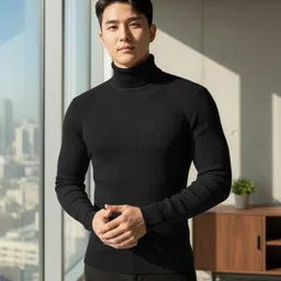 nikline Men Solid High Neck Black Sweater-picture-17