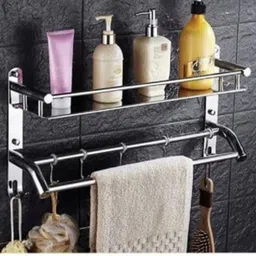adonz Stainless Steel Double Layer Shelf with Towel Road Steel Towel Holder image 3