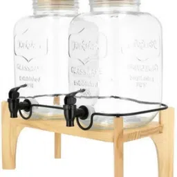 dsrpc Glass Juice Baverages Dispenser 2 pcs 4L Dispenser With Lid and Wooden Stand Bottom Loading Water Dispenser-picture-16