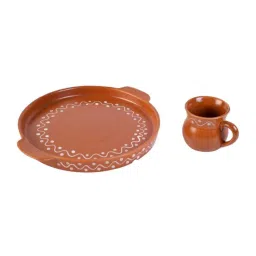 unravel india Textured 50Ml Brown Ceramic Set Of 6 Glass With 1 Tray image 5