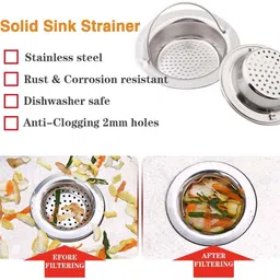 mobfest ® Large, 11cm with 2mm Dia Holes, Stainless Steel Sink Strainer with Handle, Kitchen Drain Basin Basket Filter Stopper, Strainer image 4