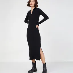 sassafras Women Bodycon Black Midi/Calf Length Dress-picture-10