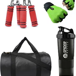 rocket sales Combo Of Leatherite (Black) Gym Bag, Gloves (Green), Spider Shaker (Black) Fitness Accessory Kit Kit-picture-29