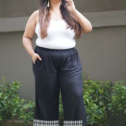 LetsDressUp Women Plus Size Ethnic Motifs Hem Design Chambray Straight Palazzos-picture-41