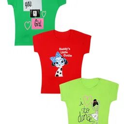 carelove CAREPLUS Girls Pack Of 3 Typography Printed Cotton T-Shirts-picture-45