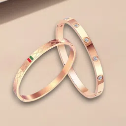 MYKI Set Of 2 Rose Gold-Plated Stone Studded Kada Bracelets-image-14