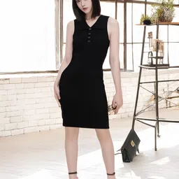 StyleCast Women Solid Shirt Collar Sleeveless Bodycon Dress-image-9
