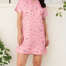 DressBerry Chic Bloom Printed Tie-Up Neck A-Line Mini Dress-image-44